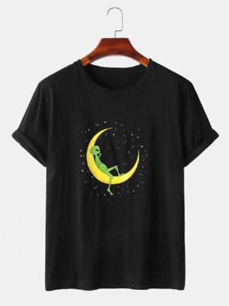 Męskie Bawełniane Koszulki Z Nadrukiem Alien & Moon Z Krótkim Rękawem