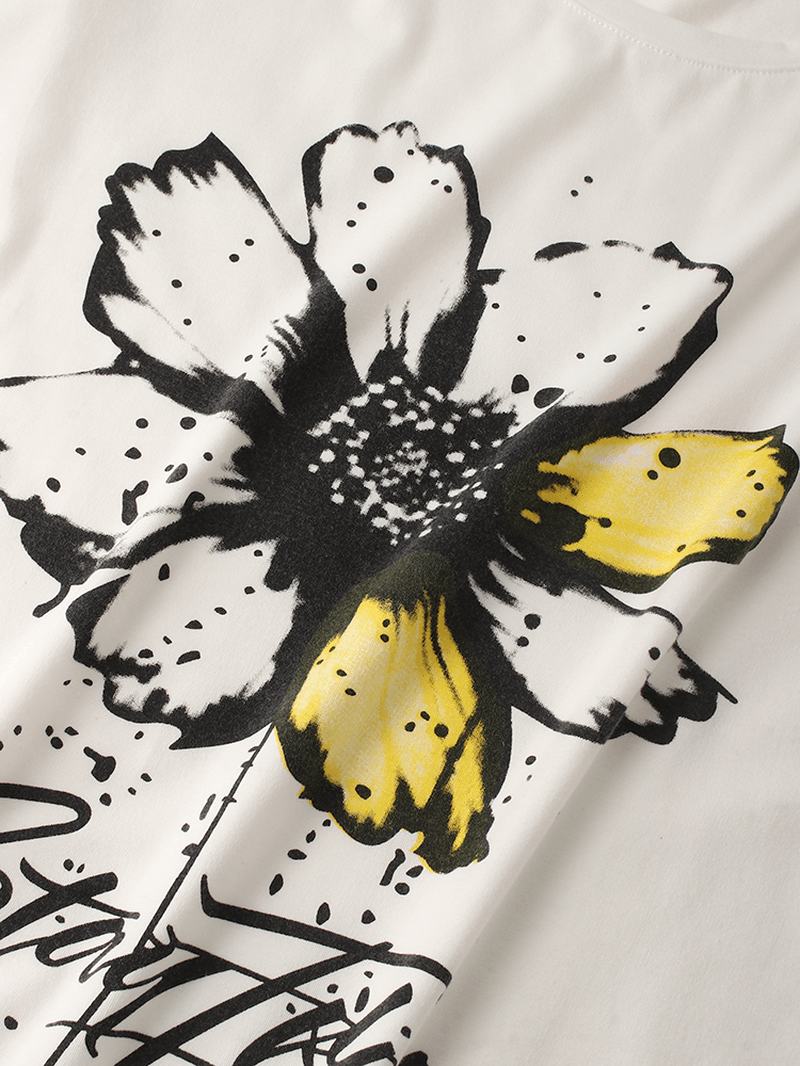 Męskie Bawełniane Koszulki Z Okrągłym Dekoltem I Nadrukiem W Kwiaty Z Akwarelą