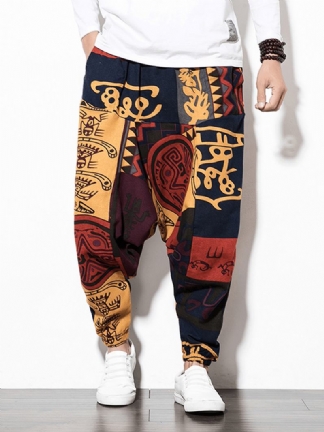 Męskie Bawełniane Lniane Spodnie Vintage Harem Spodnie Z Szerokimi Nogawkami W Stylu Hip-hop