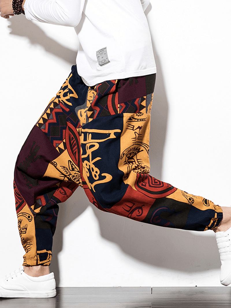 Męskie Bawełniane Lniane Spodnie Vintage Harem Spodnie Z Szerokimi Nogawkami W Stylu Hip-hop