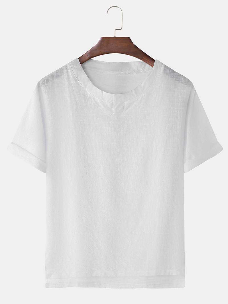 Męskie Bawełniane Oddychające Dekolt W Serek Jednokolorowe Koszulki Na Co Dzień