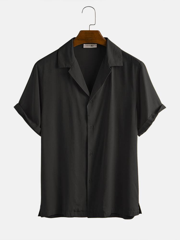 Męskie Bawełniane Oddychające Jednokolorowe Koszule Z Krótkim Rękawem W Stylu Vintage