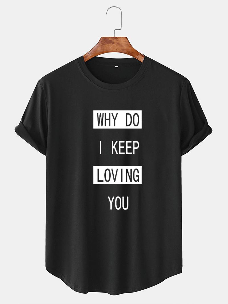 Męskie Bawełniane Slogan Graphics Curved Hem Casual T-shirty