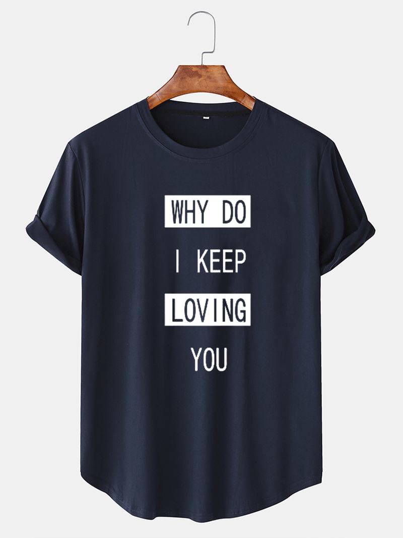 Męskie Bawełniane Slogan Graphics Curved Hem Casual T-shirty