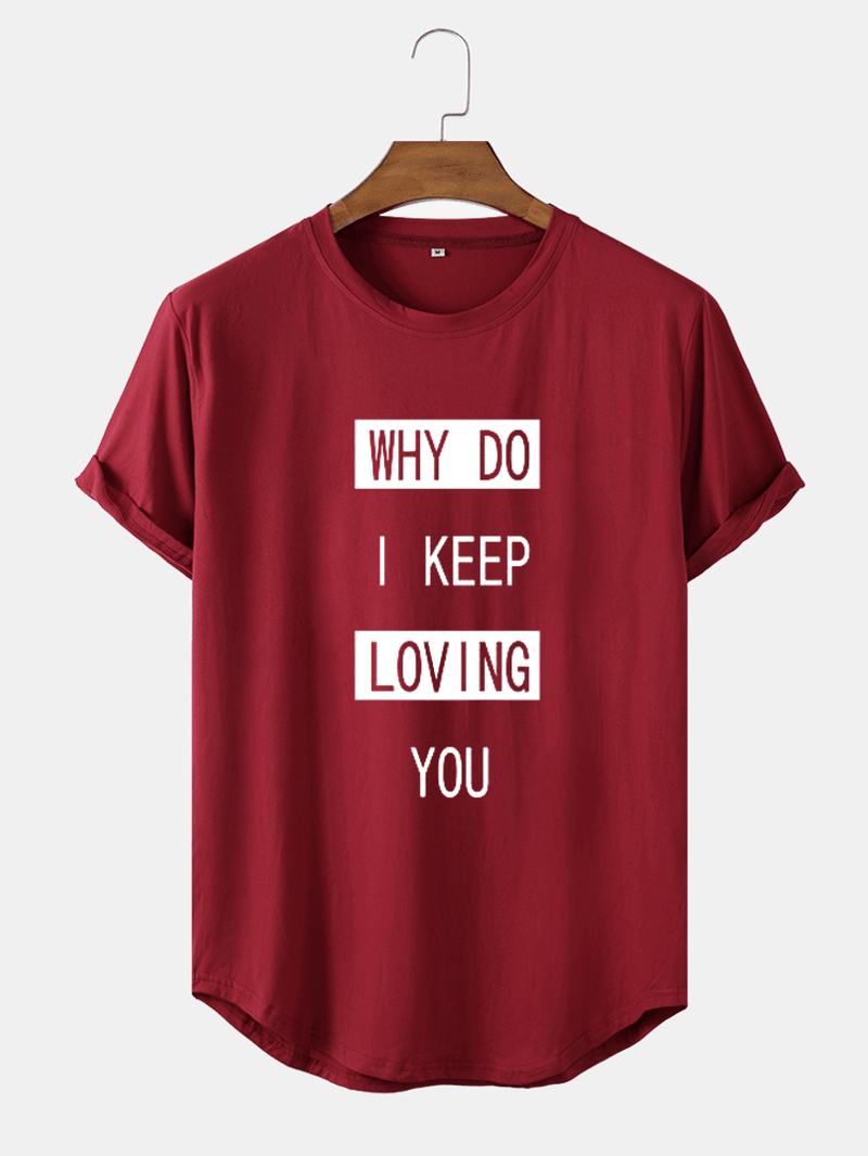 Męskie Bawełniane Slogan Graphics Curved Hem Casual T-shirty