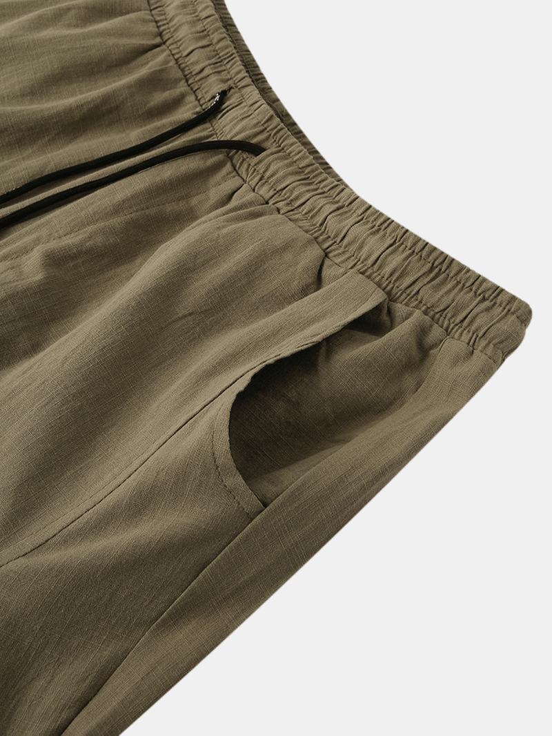 Męskie Bawełniane Spodnie W Jednolitym Kolorze Luźne Na Co Dzień Elastyczne Spodnie Harem Ze Sznurkiem