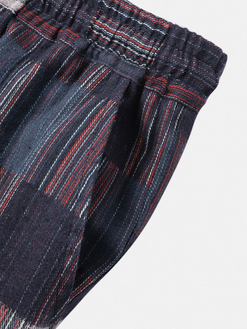 Męskie Bawełniane Spodnie W Kratę W Paski Ze Sznurkiem W Stylu Vintage