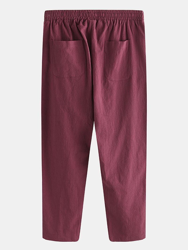 Męskie Bawełniane Spodnie W Stylu Vintage Ze Sznurkiem Pure Color Loosr Fit Casual