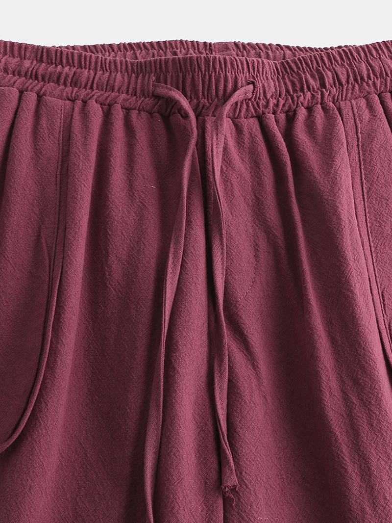 Męskie Bawełniane Spodnie W Stylu Vintage Ze Sznurkiem Pure Color Loosr Fit Casual