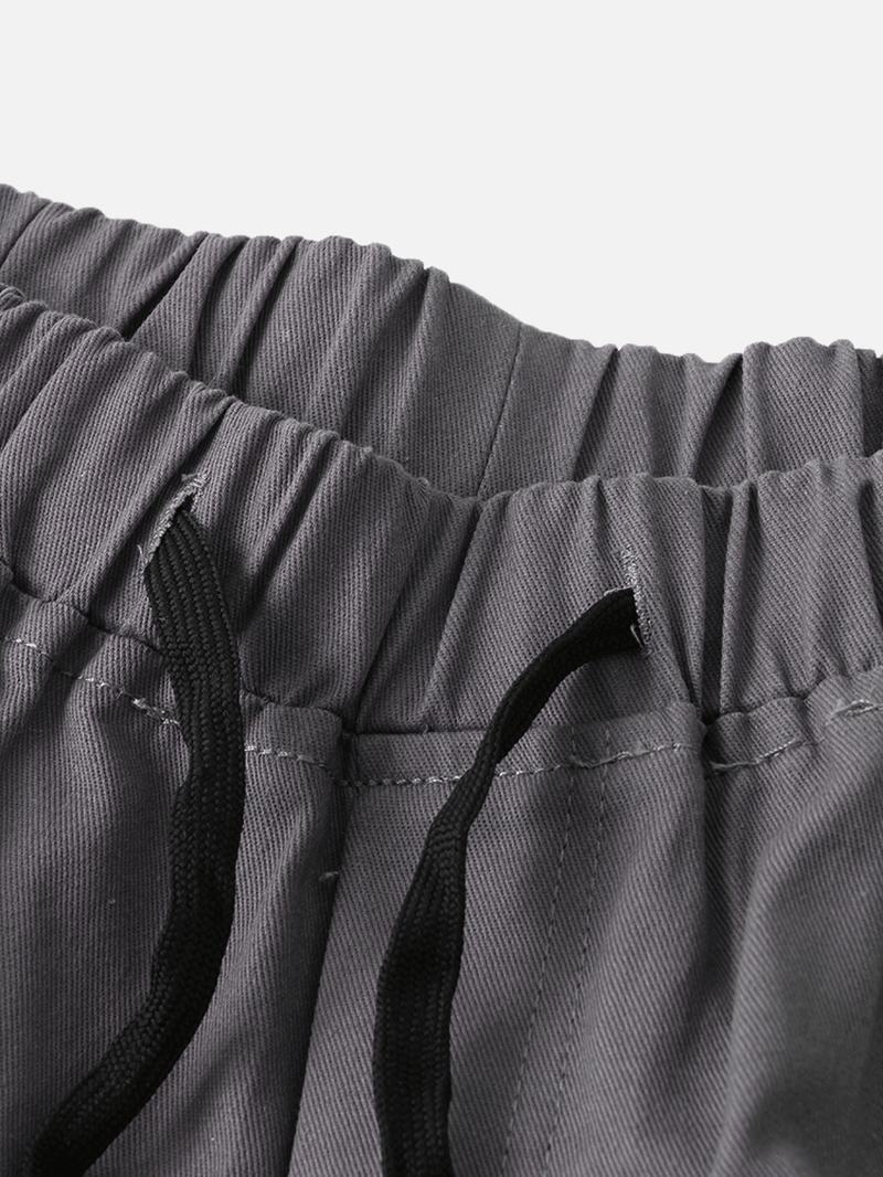 Męskie Bawełniane Spodnie Z Elastycznym Sznurkiem Do Kostek Z Kieszonką Na Klamrę