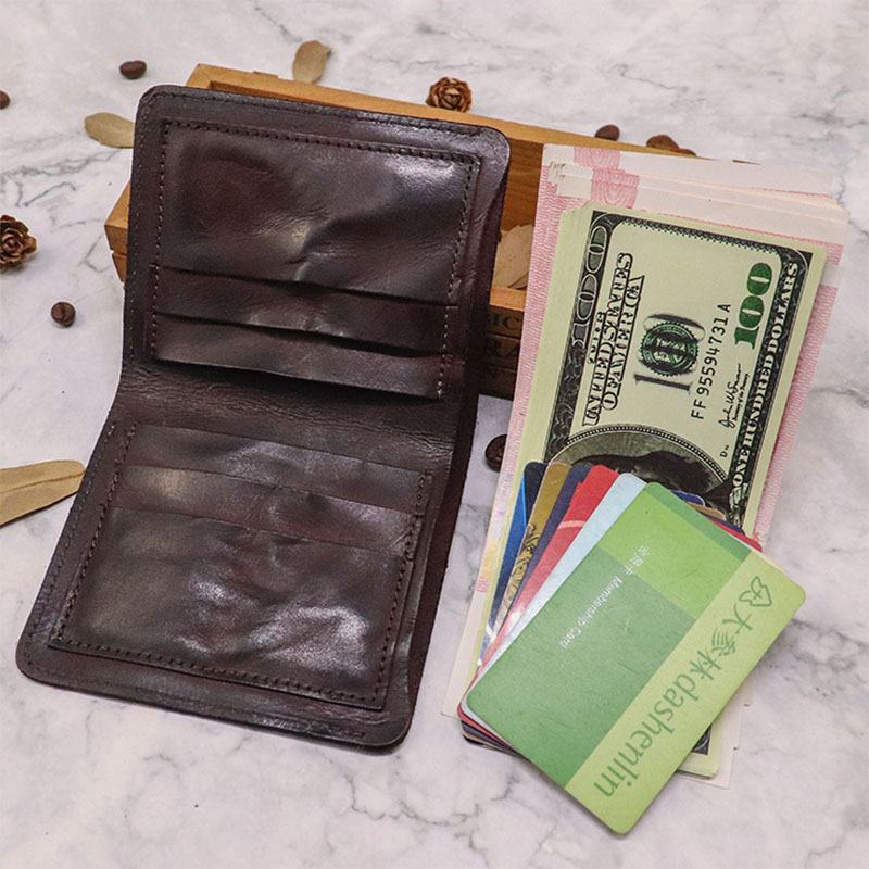 Męskie Bifold Pionowy Portfel Ze Skóry Bydlęcej Retro Multi-card Slot Card Holder Money Clip Mini Portmonetka