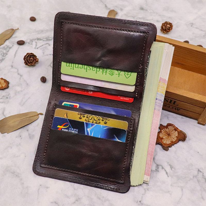 Męskie Bifold Pionowy Portfel Ze Skóry Bydlęcej Retro Multi-card Slot Card Holder Money Clip Mini Portmonetka