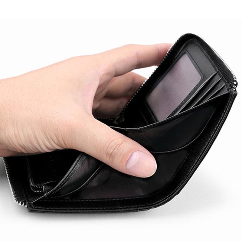 Męskie Black Coffee Zipper Leather Wallet Holder Torba Na Monety Z Zewnętrznym Gniazdem Na Karty