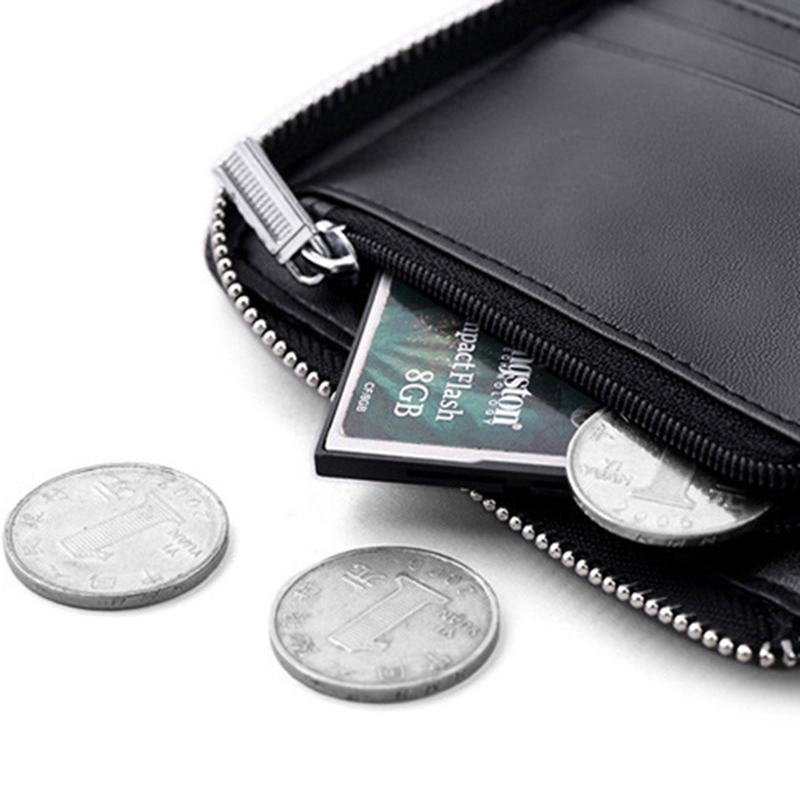 Męskie Black Coffee Zipper Leather Wallet Holder Torba Na Monety Z Zewnętrznym Gniazdem Na Karty
