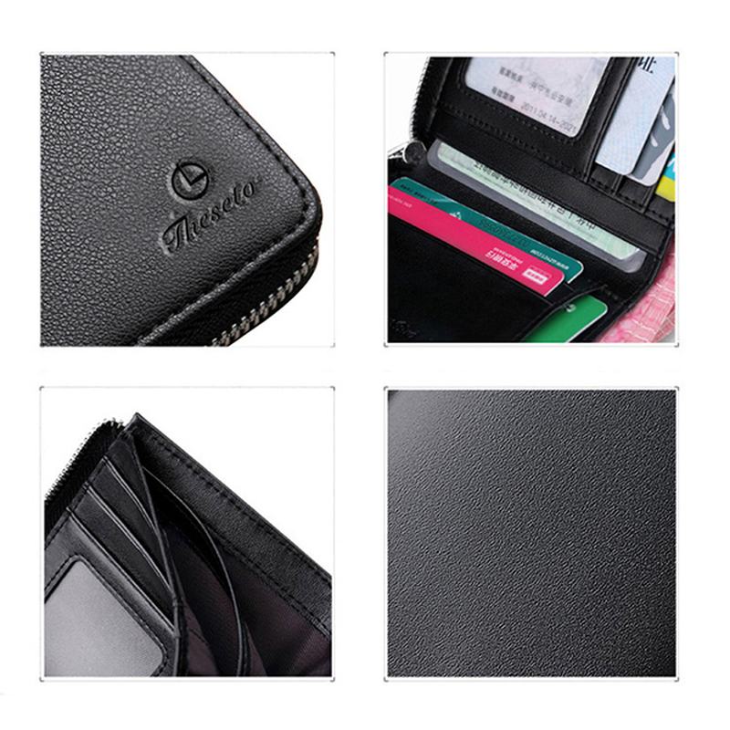 Męskie Black Coffee Zipper Leather Wallet Holder Torba Na Monety Z Zewnętrznym Gniazdem Na Karty