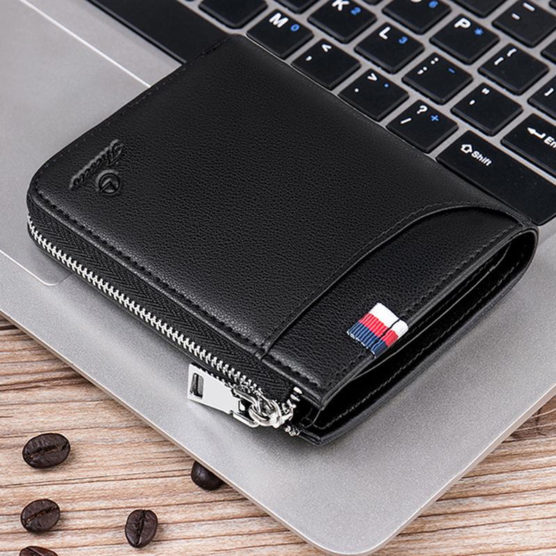 Męskie Black Coffee Zipper Leather Wallet Holder Torba Na Monety Z Zewnętrznym Gniazdem Na Karty