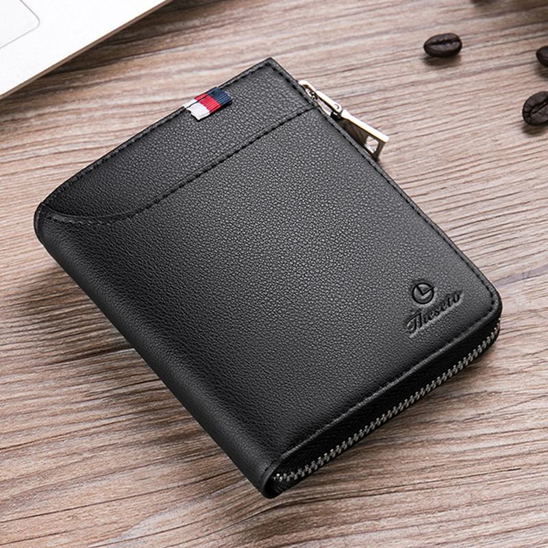 Męskie Black Coffee Zipper Leather Wallet Holder Torba Na Monety Z Zewnętrznym Gniazdem Na Karty