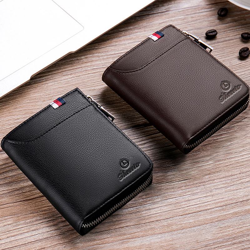 Męskie Black Coffee Zipper Leather Wallet Holder Torba Na Monety Z Zewnętrznym Gniazdem Na Karty