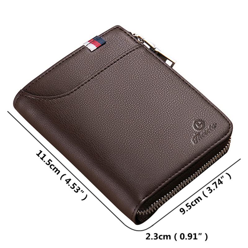 Męskie Black Coffee Zipper Leather Wallet Holder Torba Na Monety Z Zewnętrznym Gniazdem Na Karty