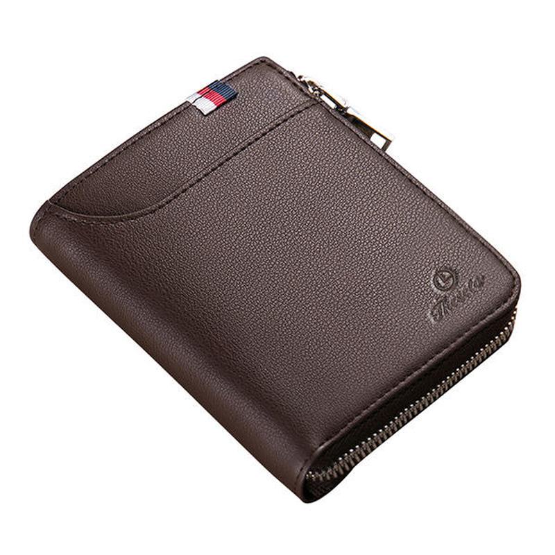 Męskie Black Coffee Zipper Leather Wallet Holder Torba Na Monety Z Zewnętrznym Gniazdem Na Karty