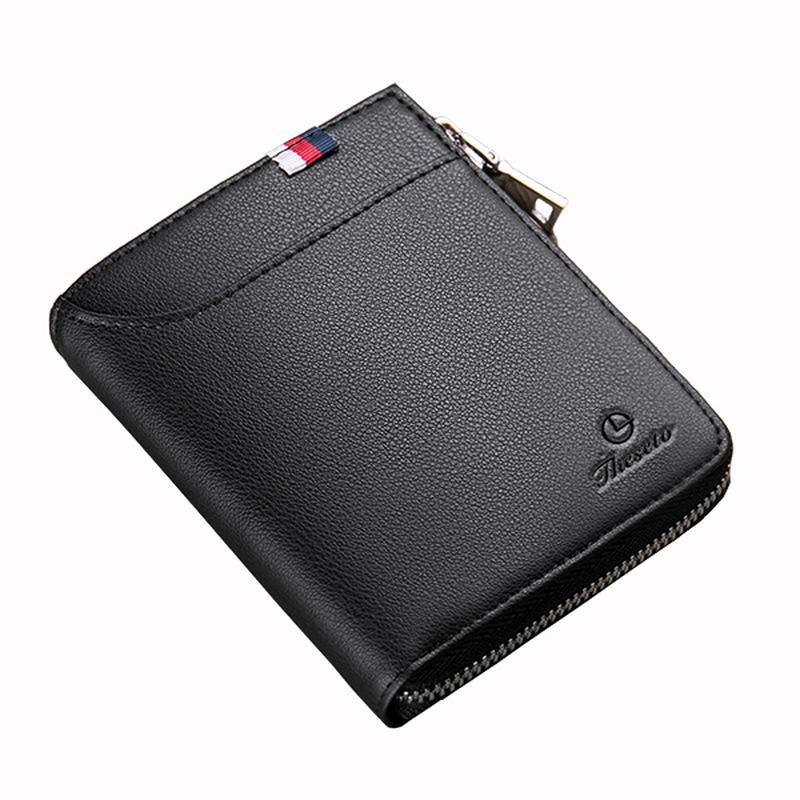 Męskie Black Coffee Zipper Leather Wallet Holder Torba Na Monety Z Zewnętrznym Gniazdem Na Karty