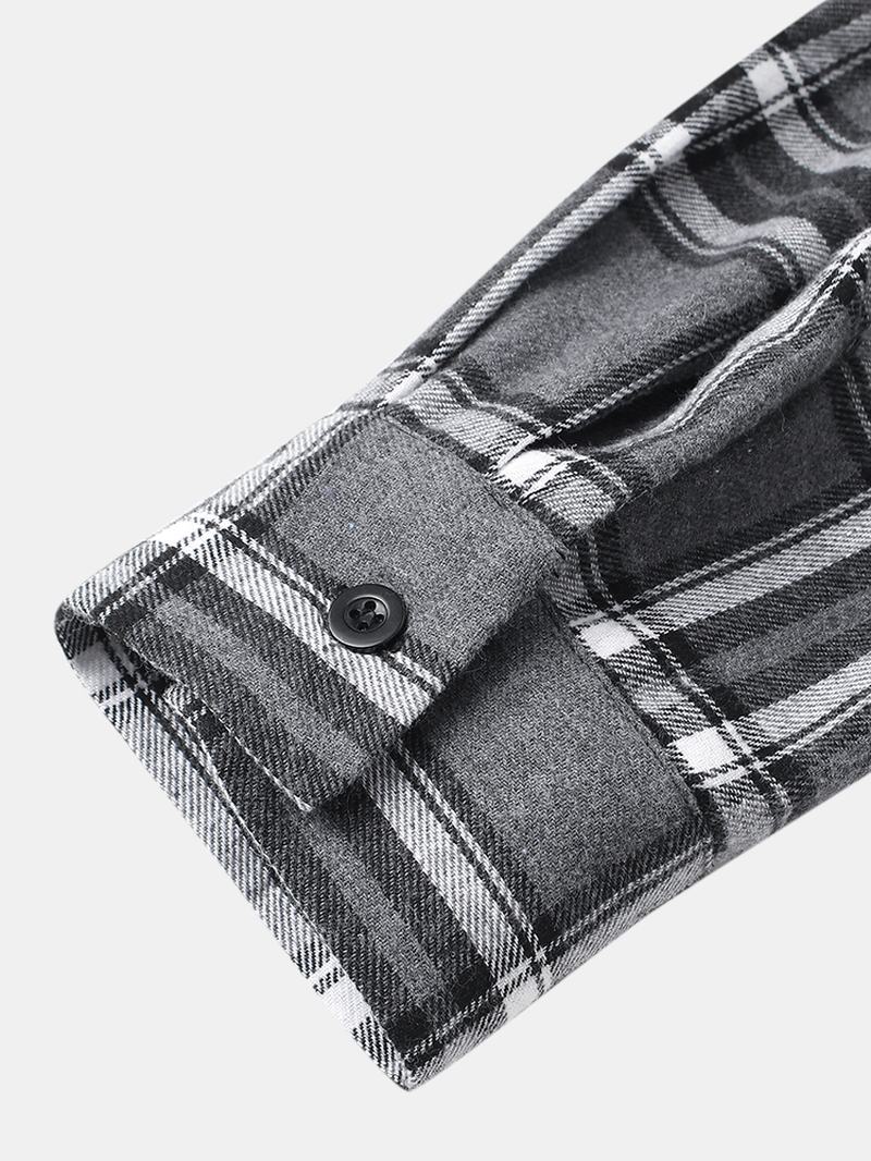 Męskie Bluzy W Kratę Patchwork Z Zakrzywionym Brzegiem Z Długim Rękawem
