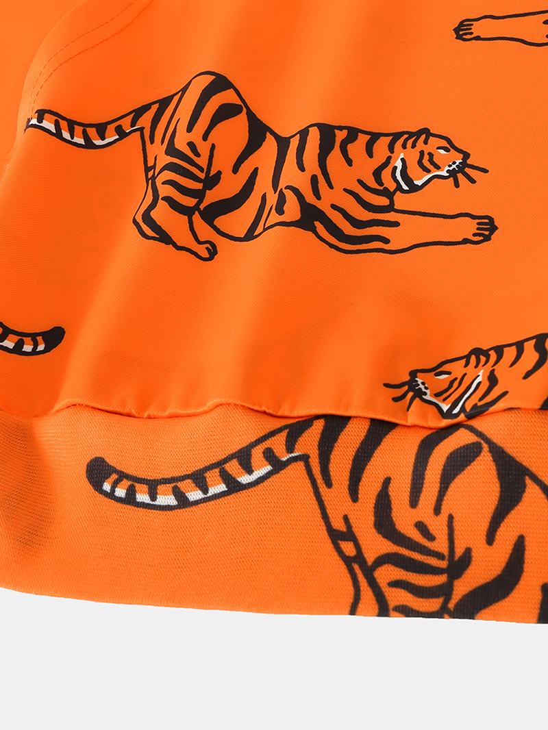 Męskie Bluzy Z Kapturem Z Nadrukiem Tygrysa Z Długim Rękawem I Pomarańczowymi Sznurkami