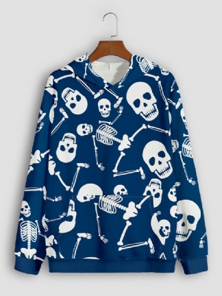 Męskie Bluzy Z Kapturem Skull Head Kangaroo Pocket Blue