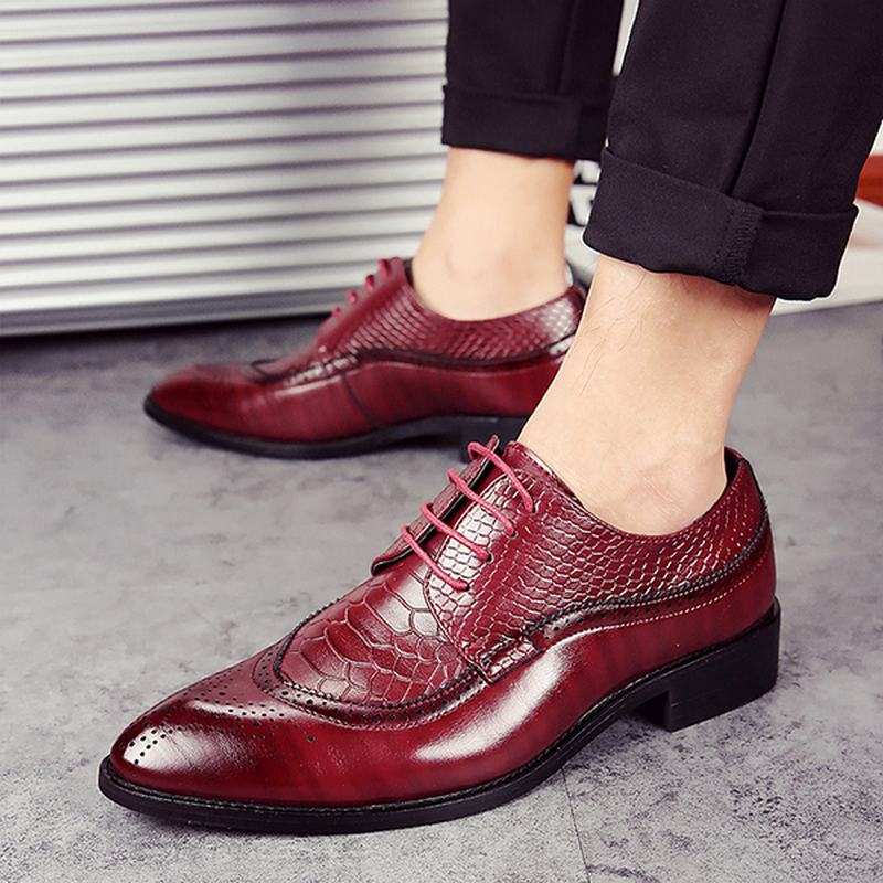 Męskie Buty W Stylu Brogue Z Prawdziwej Skóry Pointed Toe Business Formalne Buty