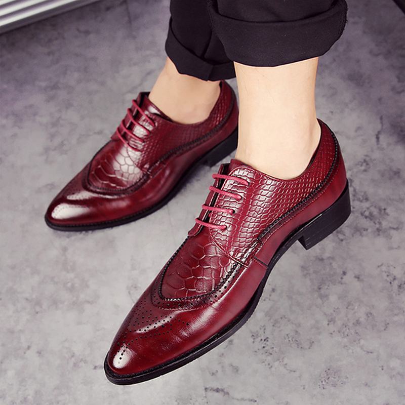 Męskie Buty W Stylu Brogue Z Prawdziwej Skóry Pointed Toe Business Formalne Buty