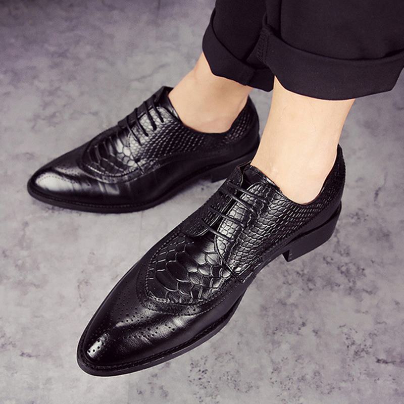 Męskie Buty W Stylu Brogue Z Prawdziwej Skóry Pointed Toe Business Formalne Buty