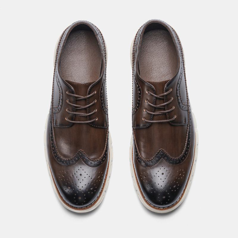 Męskie Buty Z Mikrofibry Hollow Out Oddychająca Miękka Podeszwa Pointy-toe Zasznurować Casual Oxfords