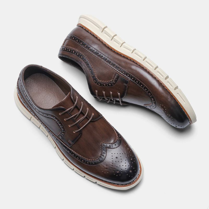 Męskie Buty Z Mikrofibry Hollow Out Oddychająca Miękka Podeszwa Pointy-toe Zasznurować Casual Oxfords