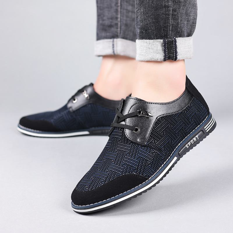 Męskie Buty Z Mikrofibry Oddychające Miękkie Dno Sznurowane Mokasyny Casual Business Shoes