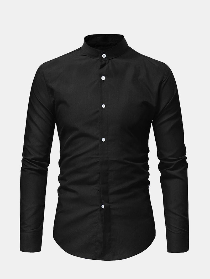 Męskie Casual Business Stand Collar Slim Fit Z Długim Rękawem Jednokolorowe Koszule