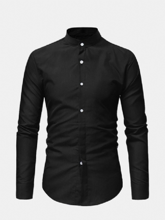 Męskie Casual Business Stand Collar Slim Fit Z Długim Rękawem Jednokolorowe Koszule