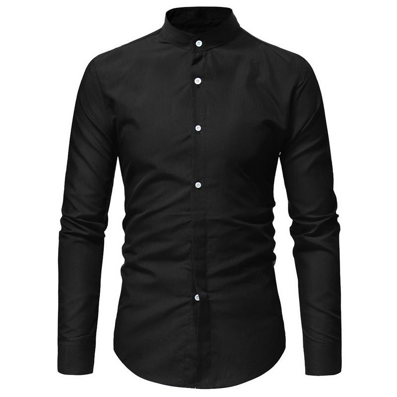 Męskie Casual Business Stand Collar Slim Fit Z Długim Rękawem Jednokolorowe Koszule