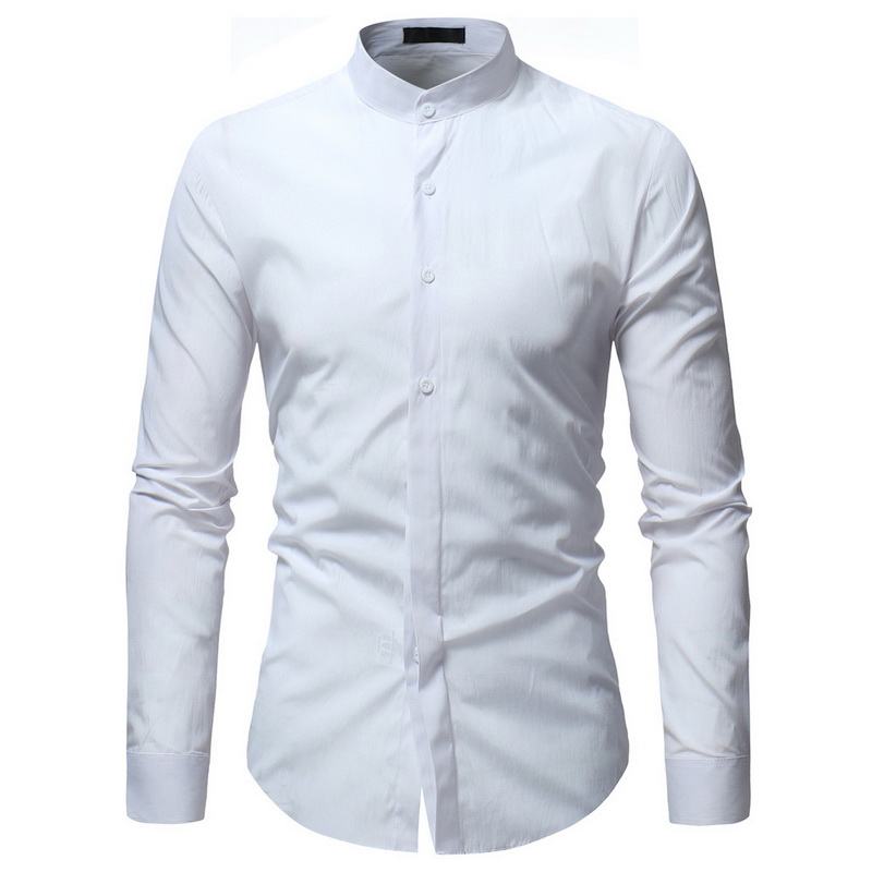 Męskie Casual Business Stand Collar Slim Fit Z Długim Rękawem Jednokolorowe Koszule