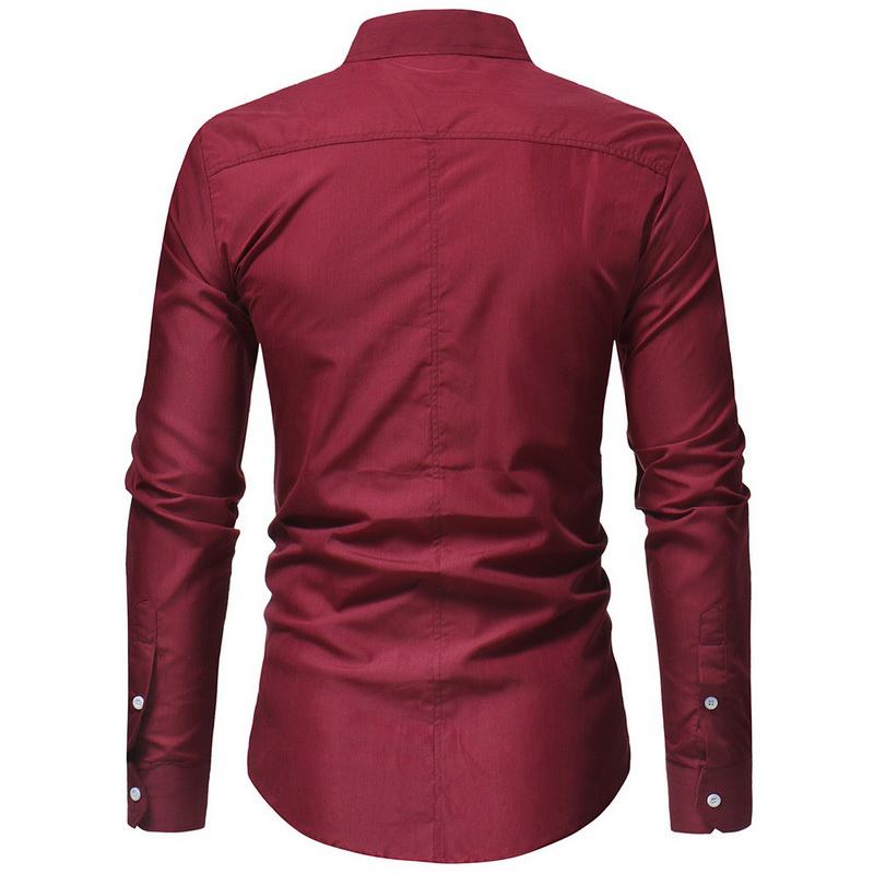 Męskie Casual Business Stand Collar Slim Fit Z Długim Rękawem Jednokolorowe Koszule