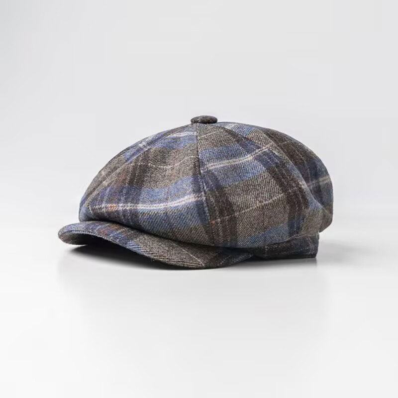 Męskie Casual Personality Plaid Pattern Gazeciarz CZapka Ośmiokątna CZapka Beret Hat