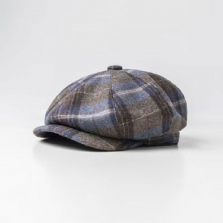 Męskie Casual Personality Plaid Pattern Gazeciarz CZapka Ośmiokątna CZapka Beret Hat