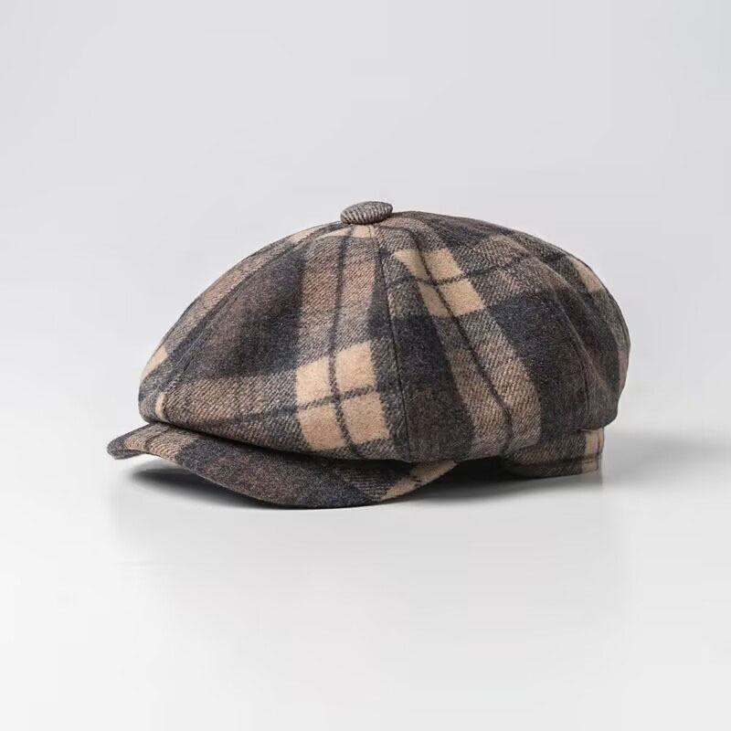 Męskie Casual Personality Plaid Pattern Gazeciarz CZapka Ośmiokątna CZapka Beret Hat