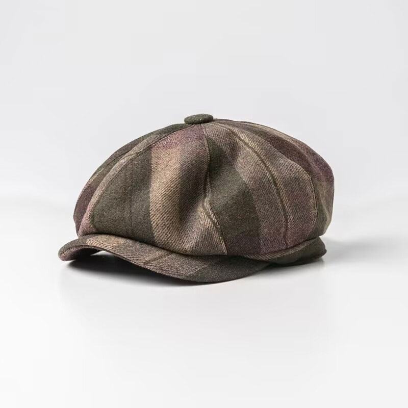 Męskie Casual Personality Plaid Pattern Gazeciarz CZapka Ośmiokątna CZapka Beret Hat