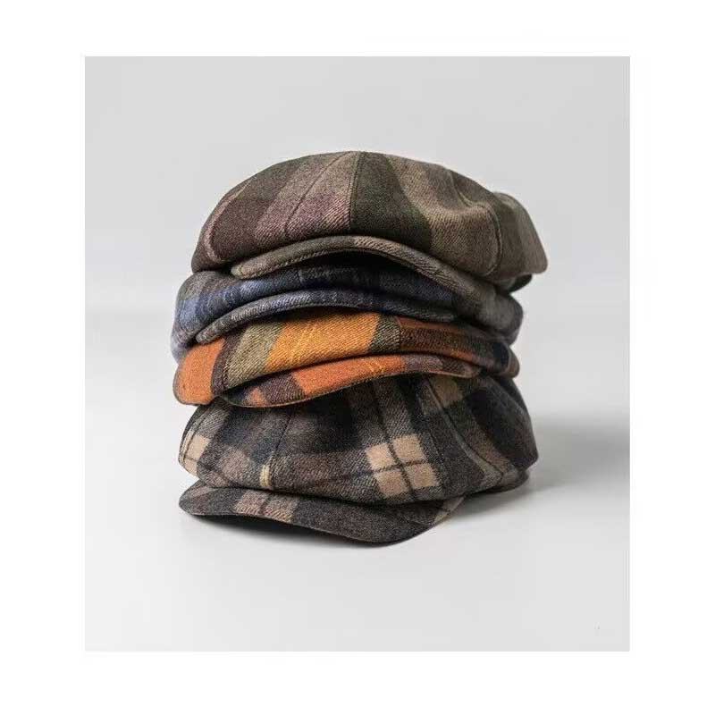 Męskie Casual Personality Plaid Pattern Gazeciarz CZapka Ośmiokątna CZapka Beret Hat