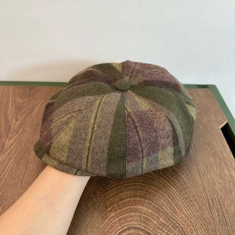 Męskie Casual Personality Plaid Pattern Gazeciarz CZapka Ośmiokątna CZapka Beret Hat