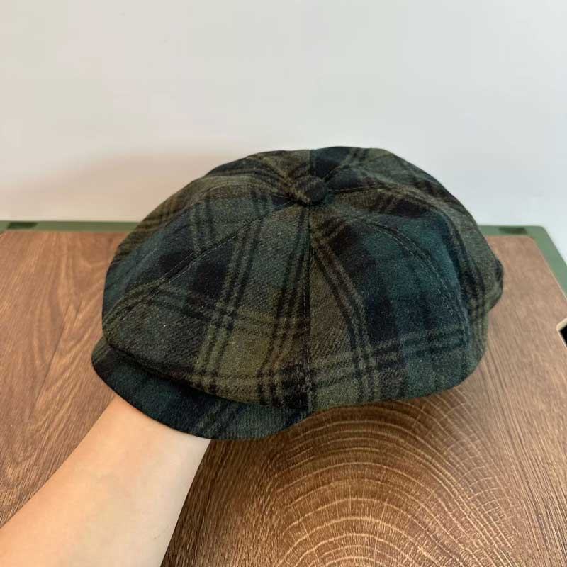 Męskie Casual Personality Plaid Pattern Gazeciarz CZapka Ośmiokątna CZapka Beret Hat