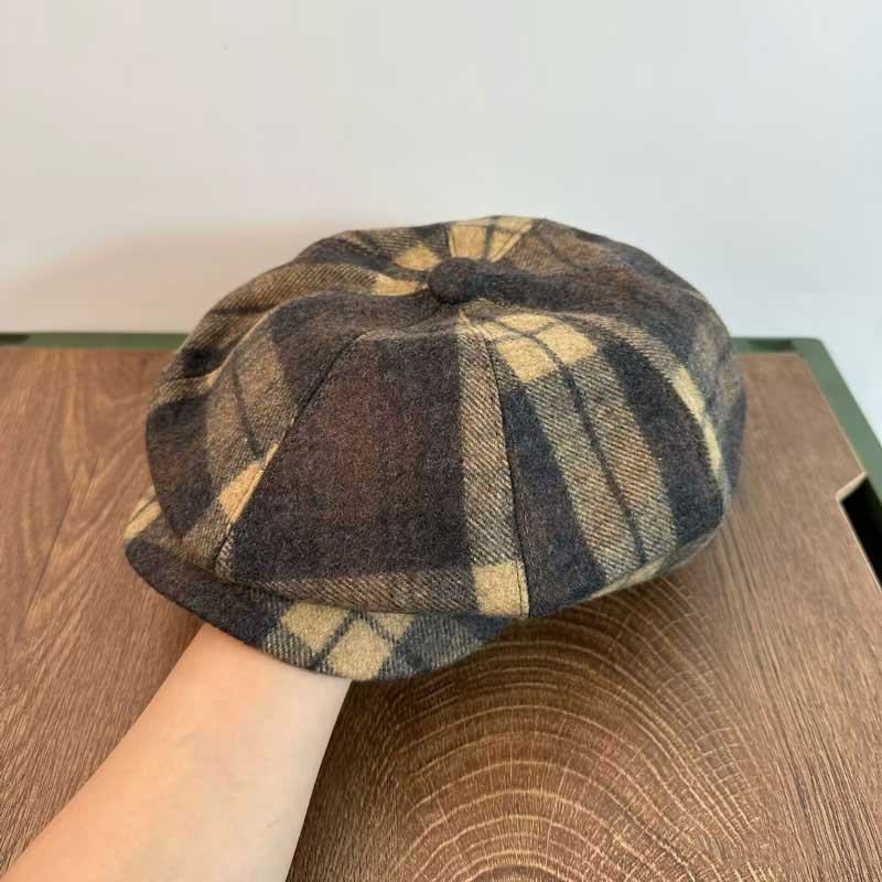 Męskie Casual Personality Plaid Pattern Gazeciarz CZapka Ośmiokątna CZapka Beret Hat