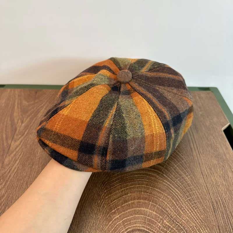 Męskie Casual Personality Plaid Pattern Gazeciarz CZapka Ośmiokątna CZapka Beret Hat