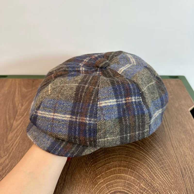 Męskie Casual Personality Plaid Pattern Gazeciarz CZapka Ośmiokątna CZapka Beret Hat