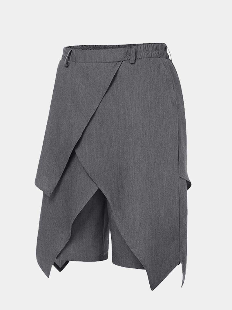 Męskie Designerskie Przycięte Jednokolorowe Nieregularne Spodnie Z Elastyczną Talią Modne Spodnie